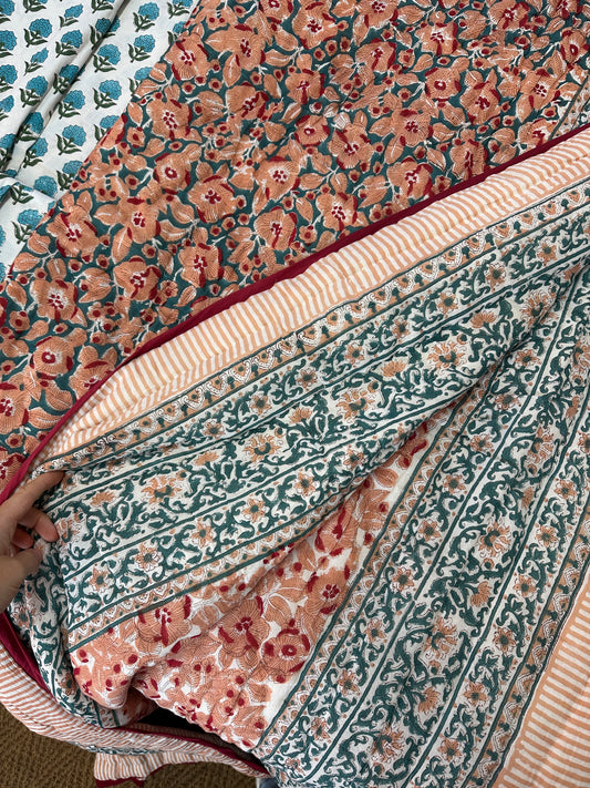 150 x 220cm Print Block Padded Quilt - Easton