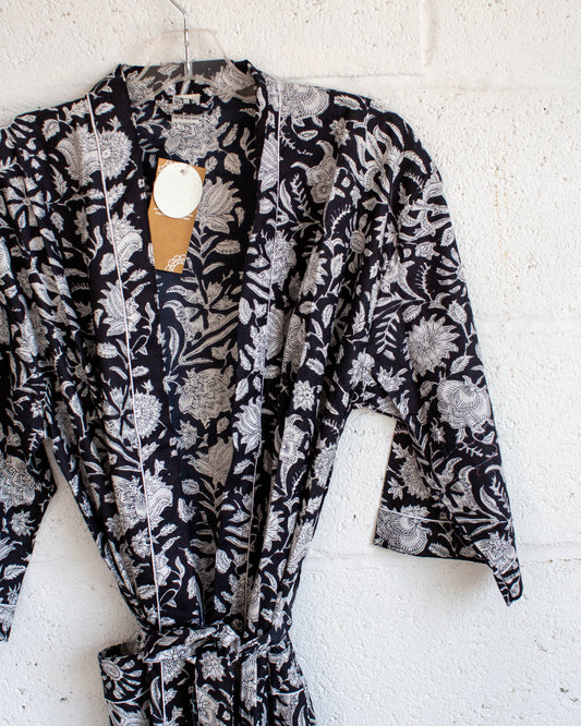 Black Hand Printed Kimono
