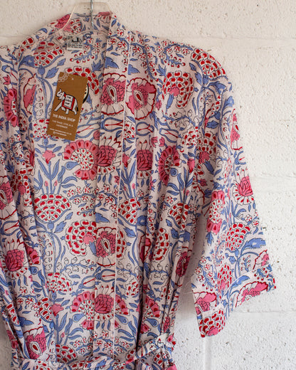 White Floral Hand Printed Kimono
