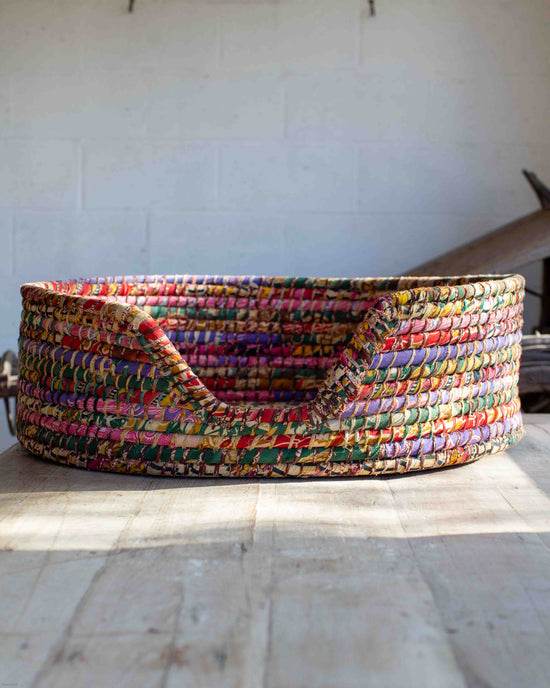 Load image into Gallery viewer, Large Recycled Sari Dog Baskets - 10
