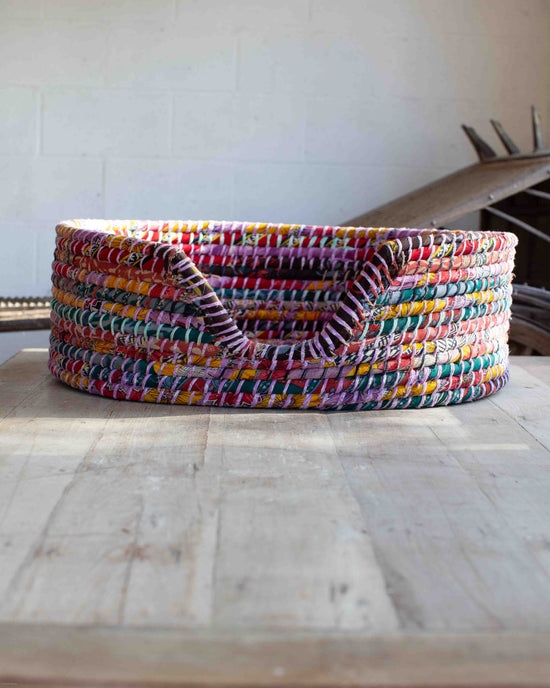 Load image into Gallery viewer, Large Recycled Sari Dog Baskets - 15
