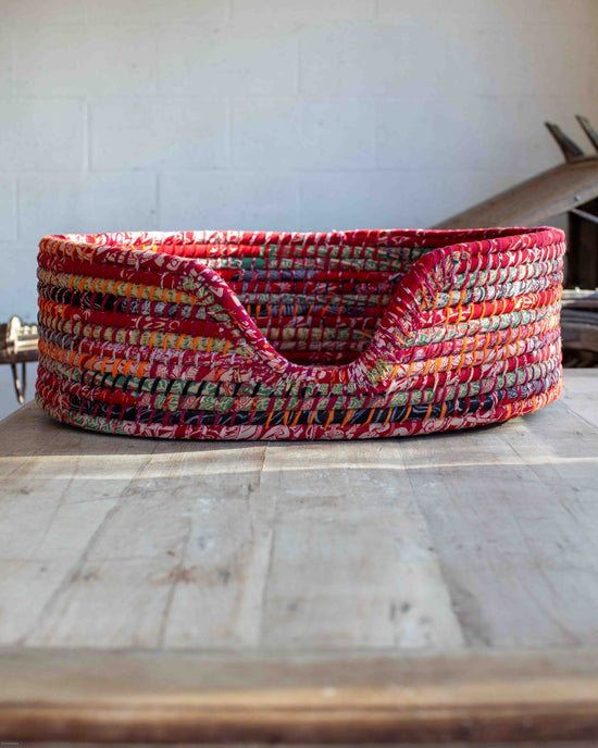 Load image into Gallery viewer, Large Recycled Sari Dog Baskets - 16
