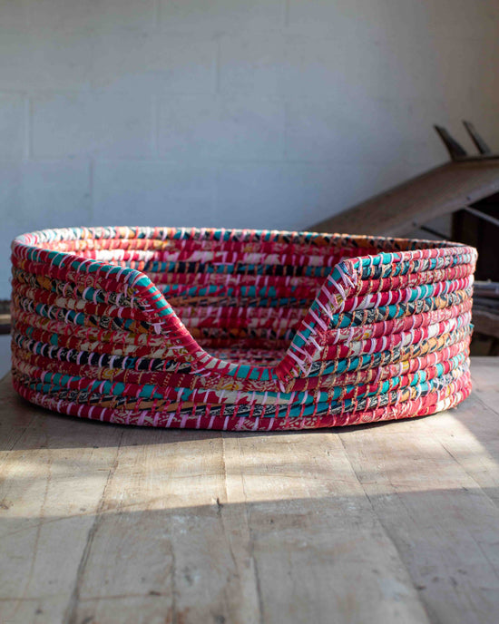 Load image into Gallery viewer, Large Recycled Sari Dog Baskets - 9
