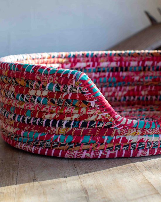 Load image into Gallery viewer, Large Recycled Sari Dog Baskets - 9
