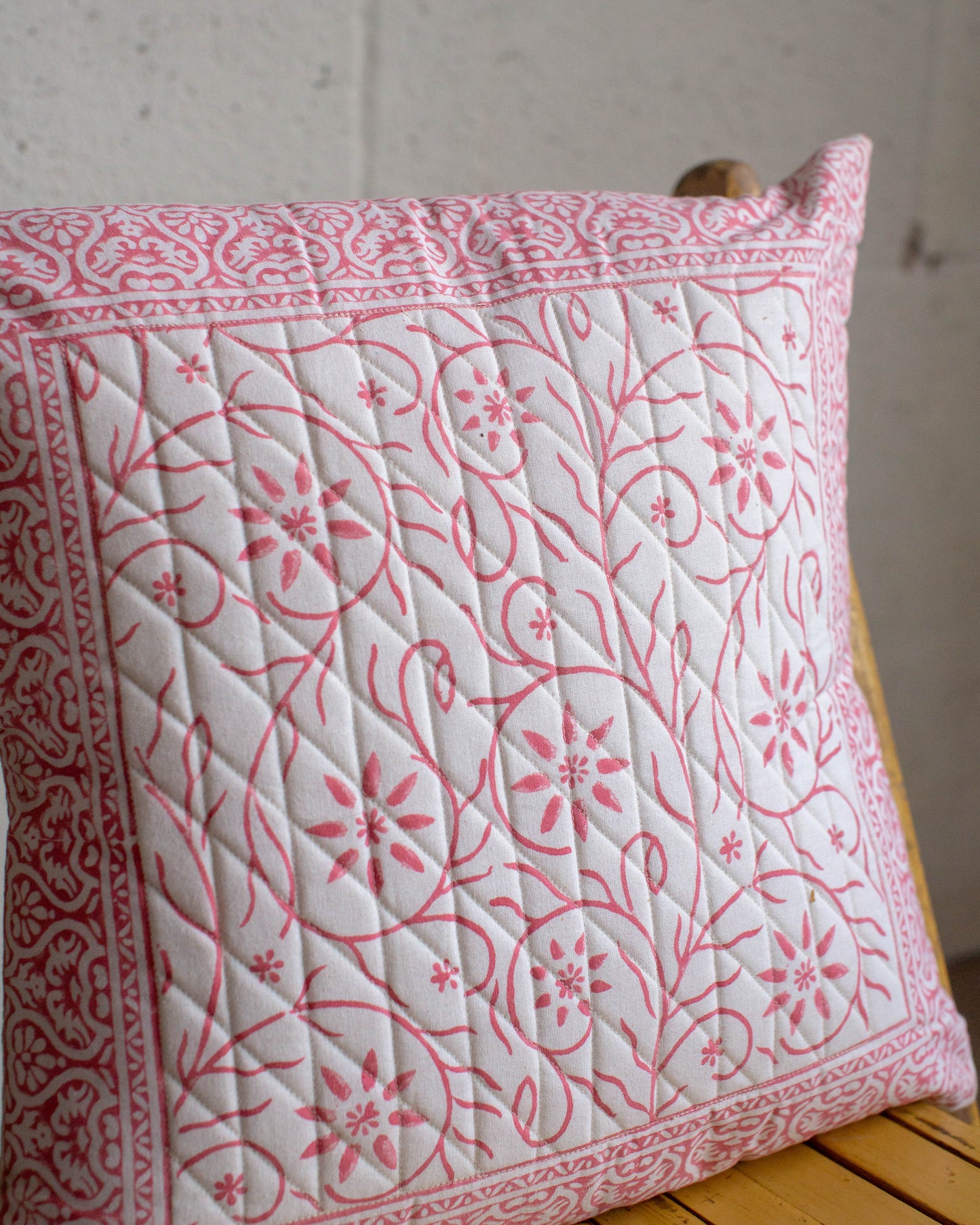 Pink Print Block Cushion Cover