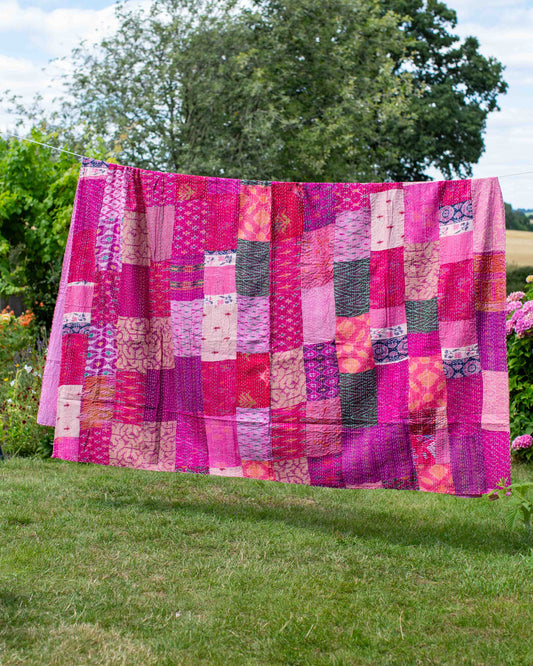 Pink Patola Sari Kantha Throw 220 x 270cm