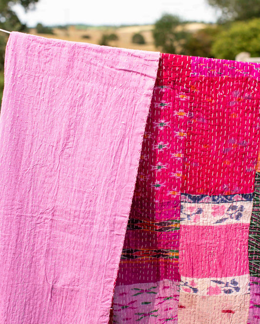 Pink Patola Sari Kantha Throw 220 x 270cm