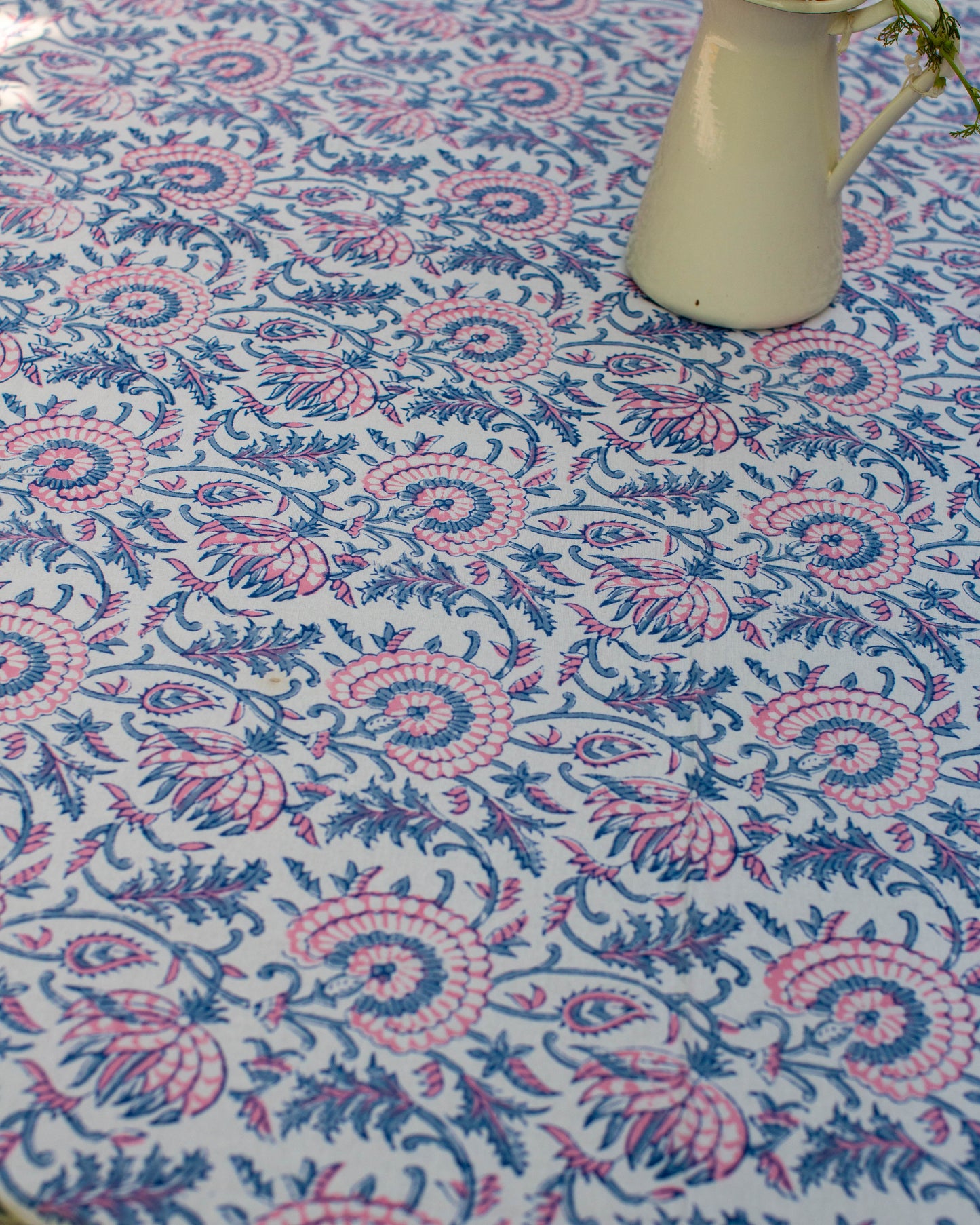 Pink & Purple Block Print Round Tablecloth