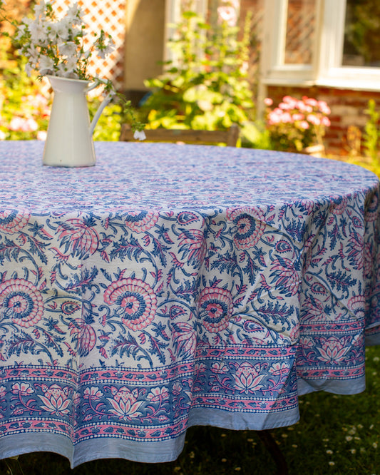 Pink & Purple Block Print Round Tablecloth