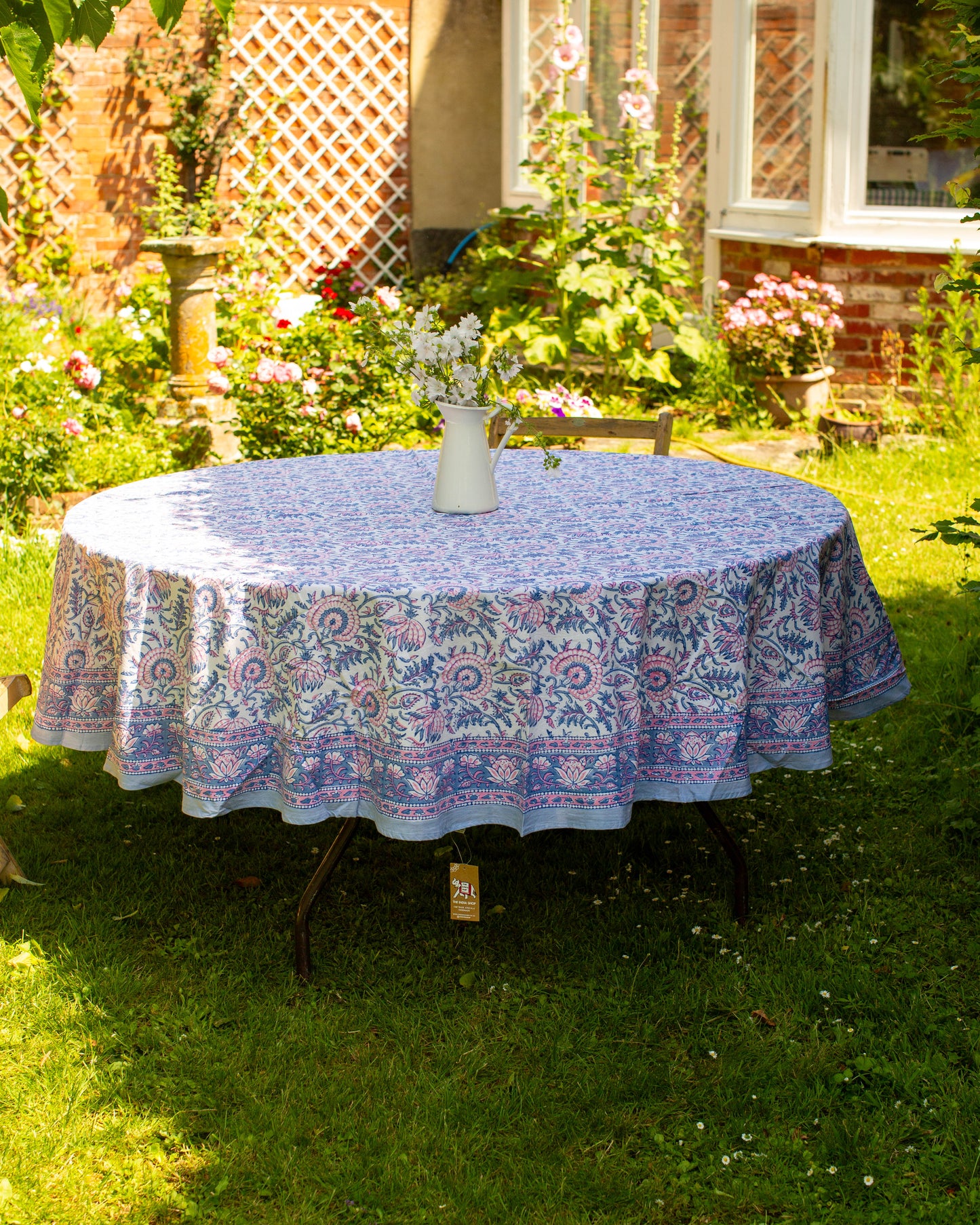Pink & Purple Block Print Round Tablecloth