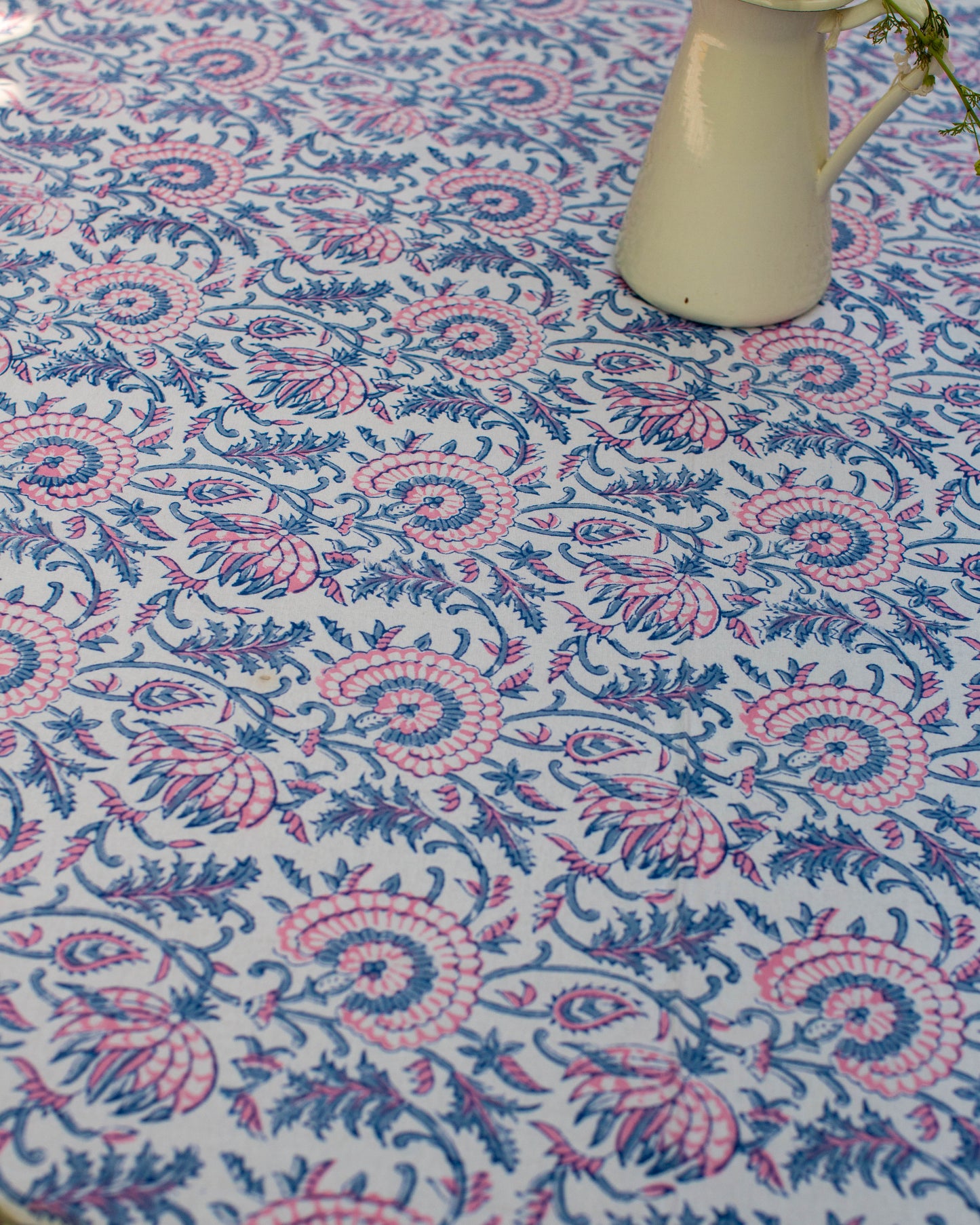 Pink & Purple Block Print Round Tablecloth