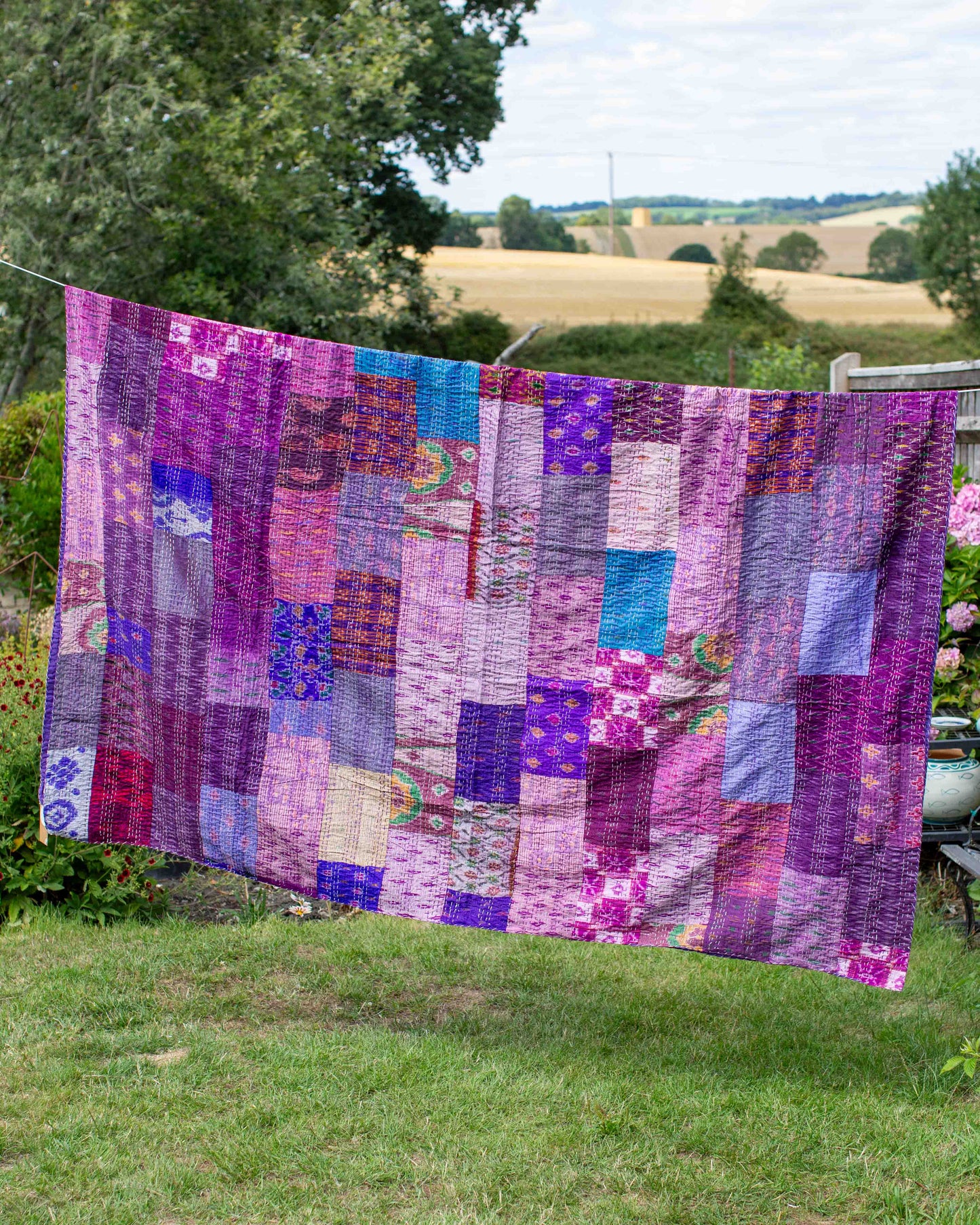 Purple Patola Sari Kantha Throw 220 x 270cm