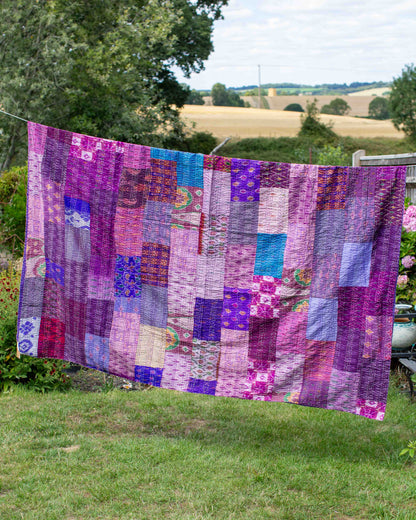 Purple Patola Sari Kantha Throw 220 x 270cm