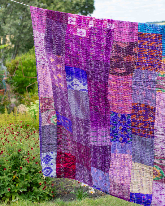 Purple Patola Sari Kantha Throw 220 x 270cm