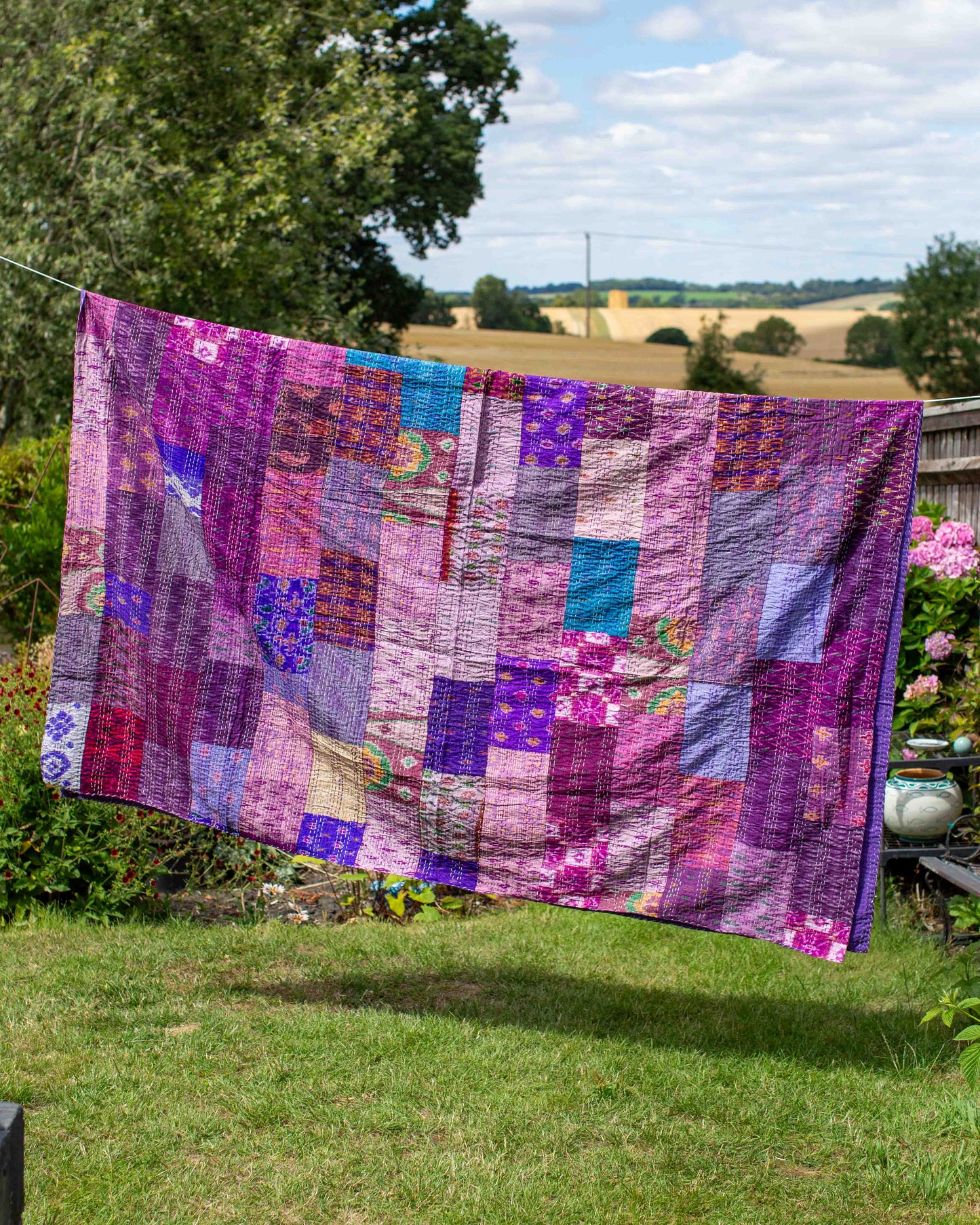 Purple Patola Sari Kantha Throw 220 x 270cm
