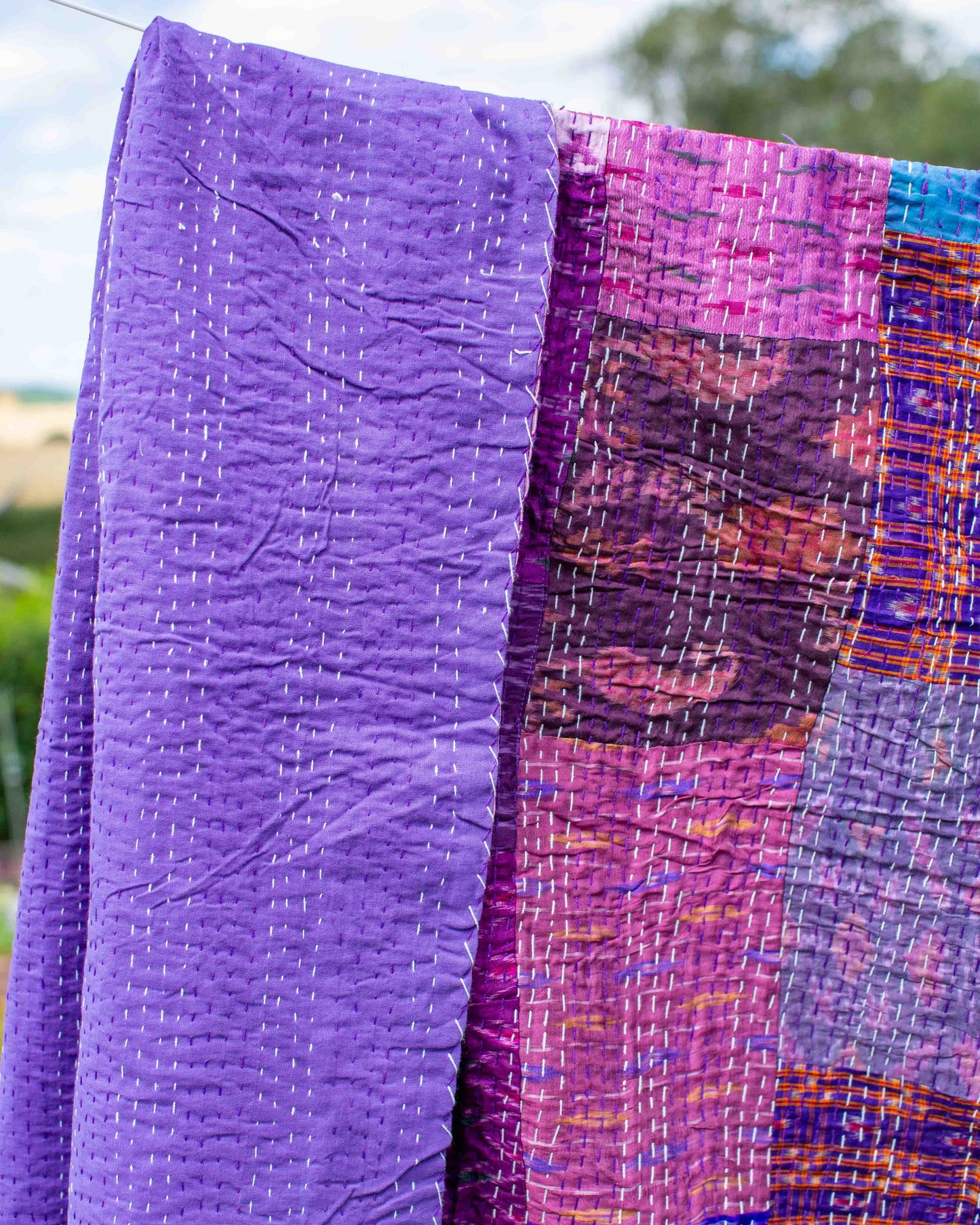 Purple Patola Sari Kantha Throw 220 x 270cm