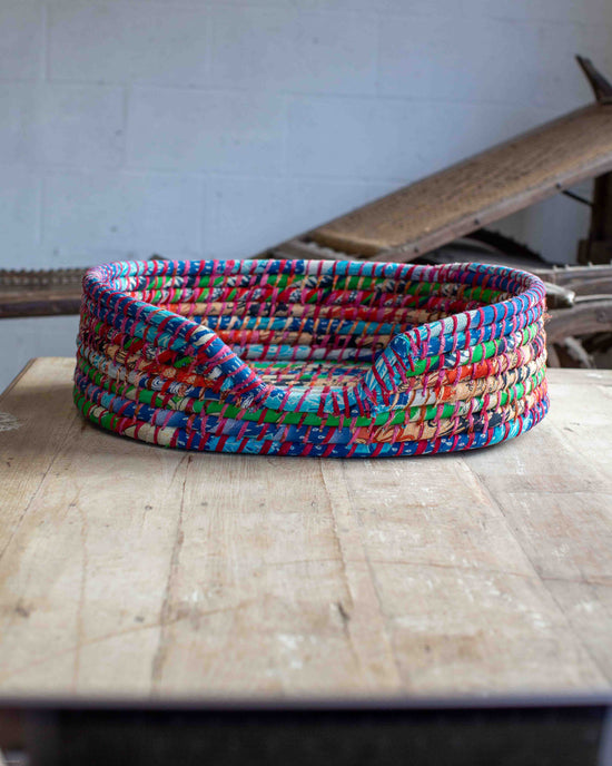 Small Recycled Sari Dog Basket - 11