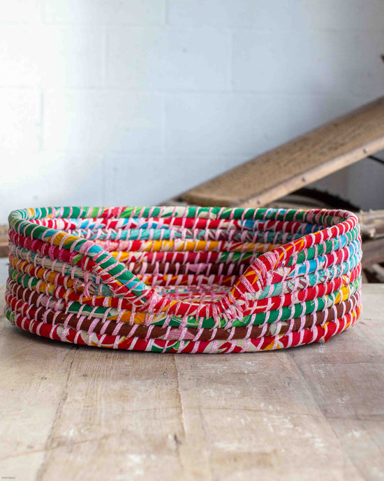 Small Recycled Sari Dog Basket - 27