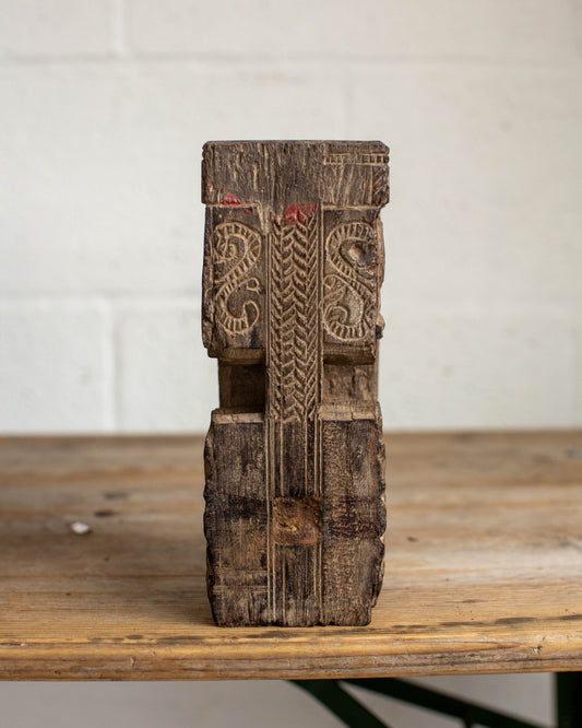 Wooden Carved Pillar Candle Holder - 3