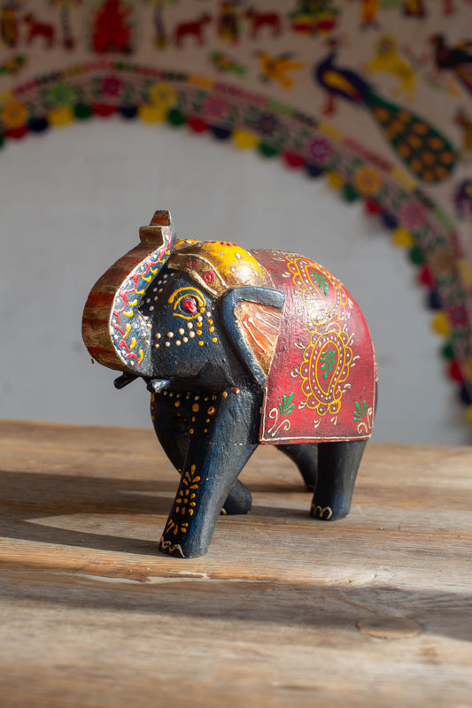 Large Hand Painted Wooden Elephant