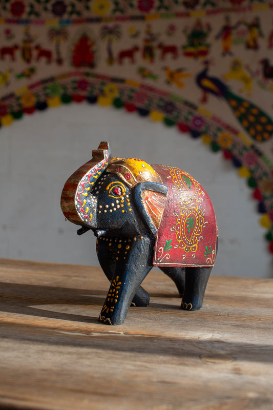 Large Hand Painted Wooden Elephant