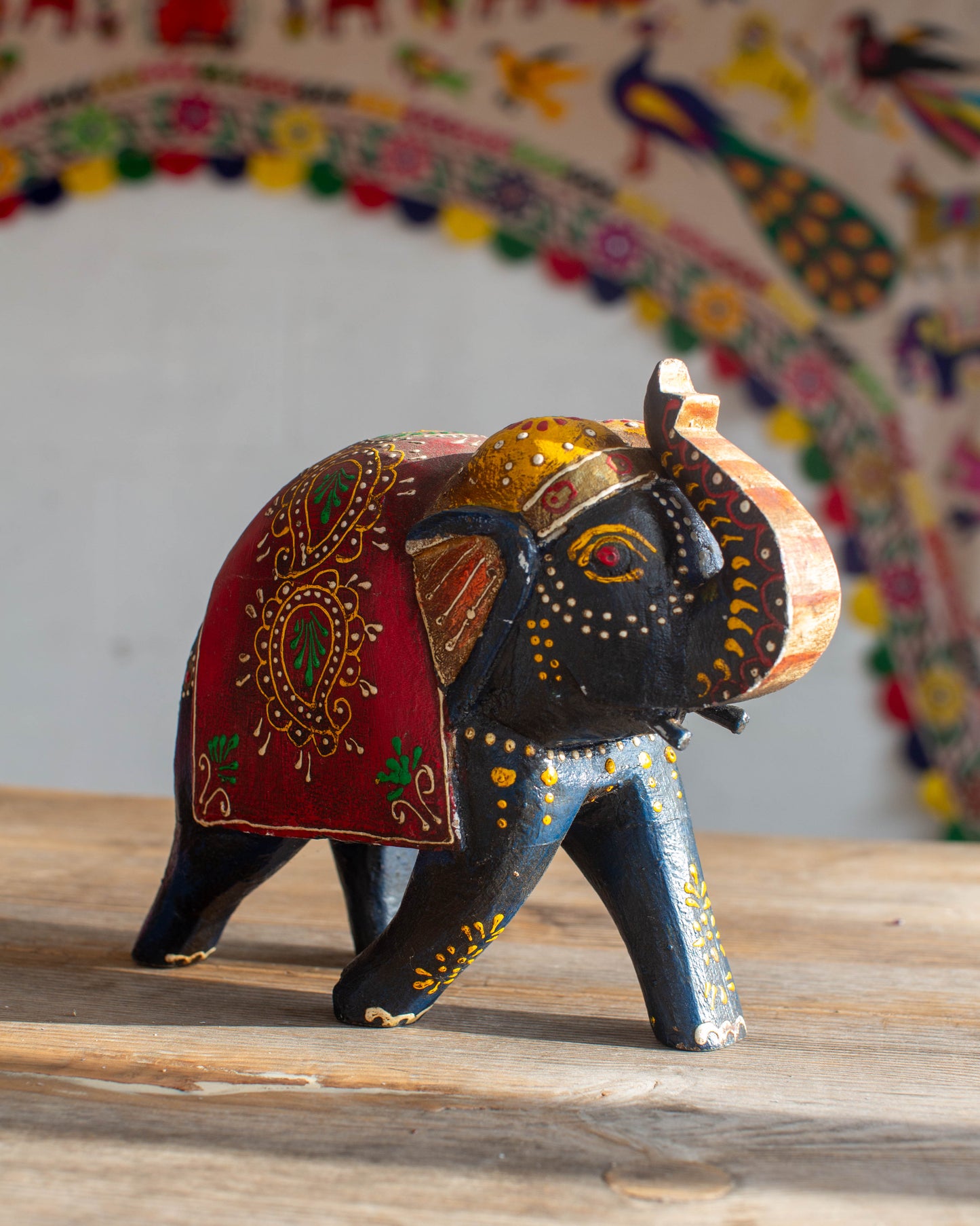 Large Hand Painted Wooden Elephant