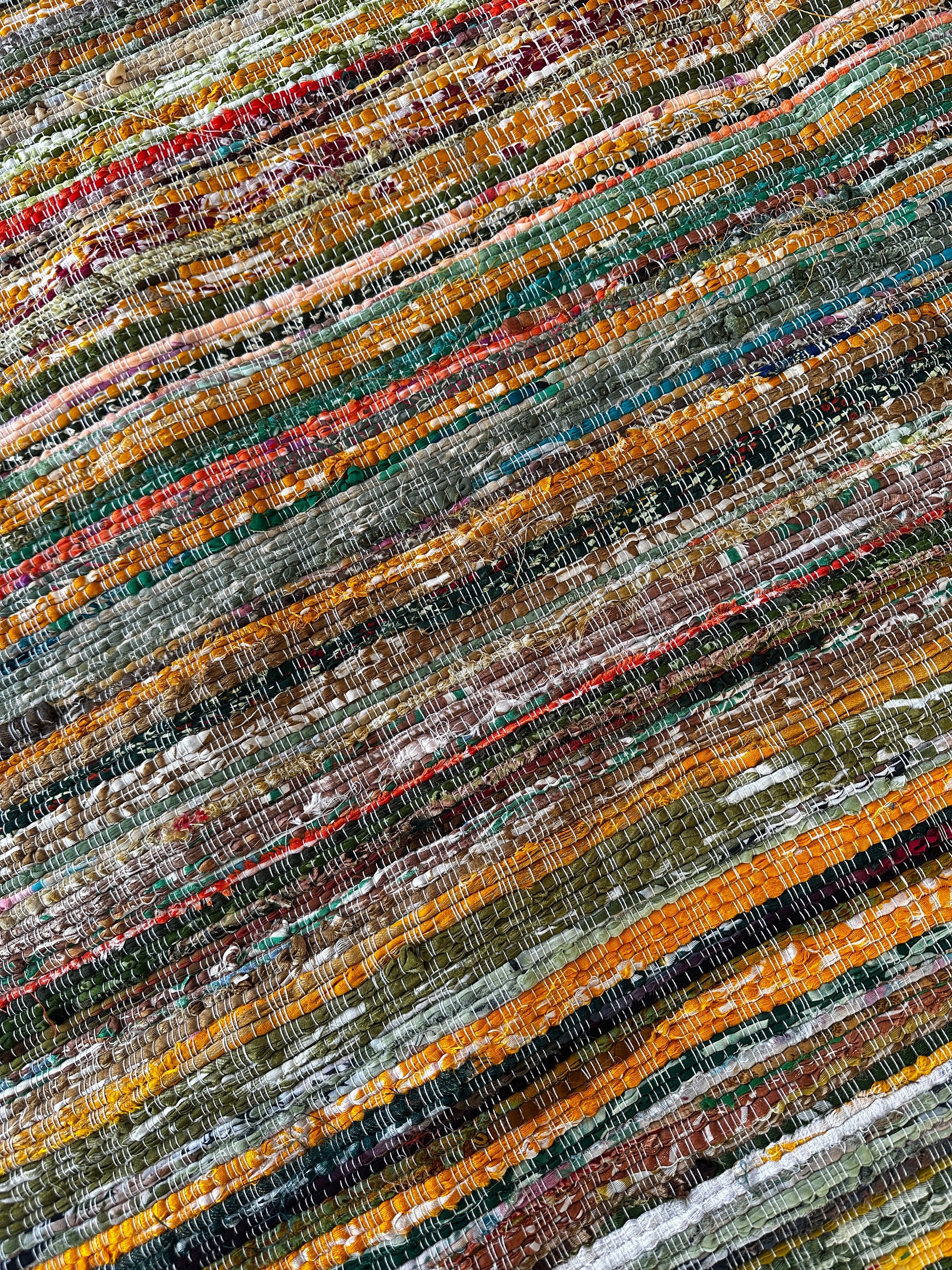 Close-up of a textured fabric with multicolor stripes