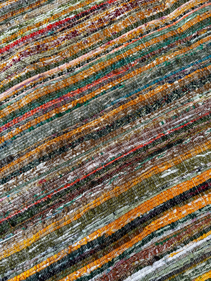 Close-up of a textured fabric with multicolor stripes