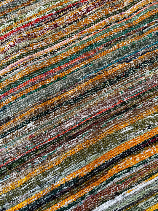 Close-up of a textured fabric with multicolor stripes