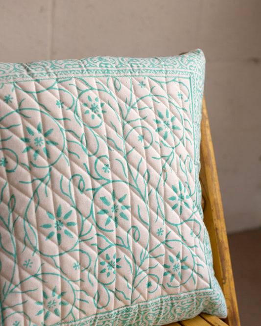 Turquoise Print Block Cushion Cover