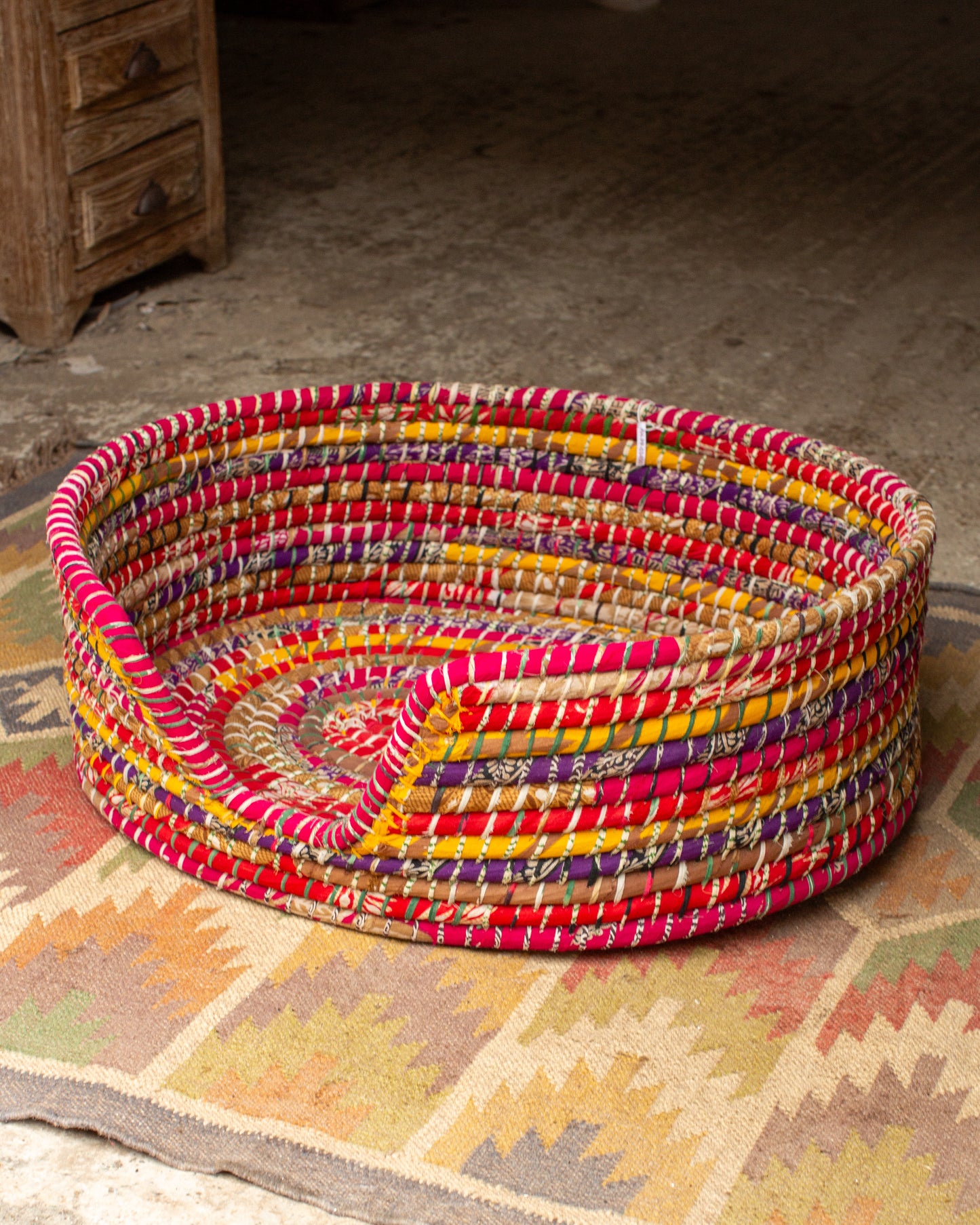 Recycled Sari Dog Basket -2