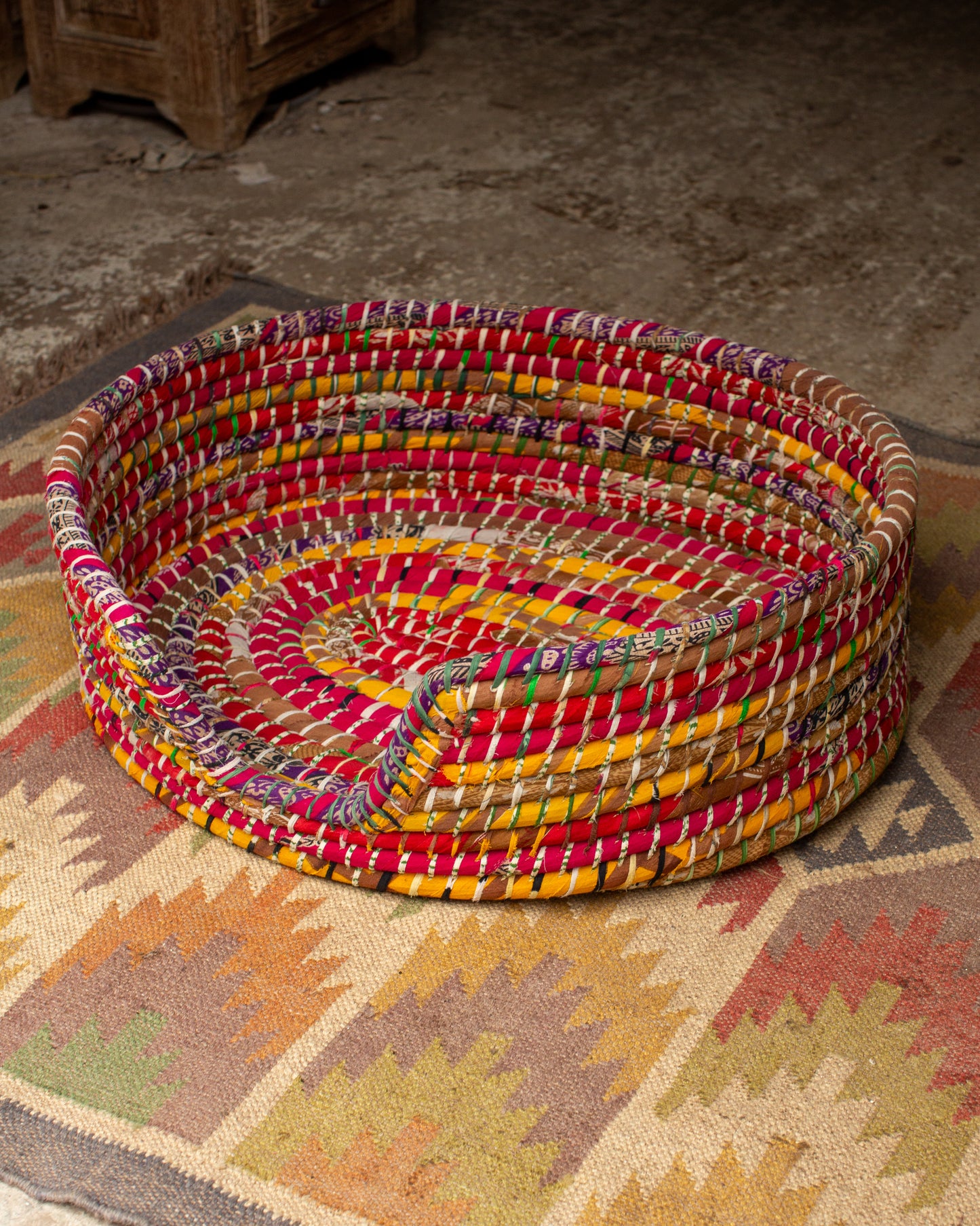 Recycled Sari Dog Basket -2