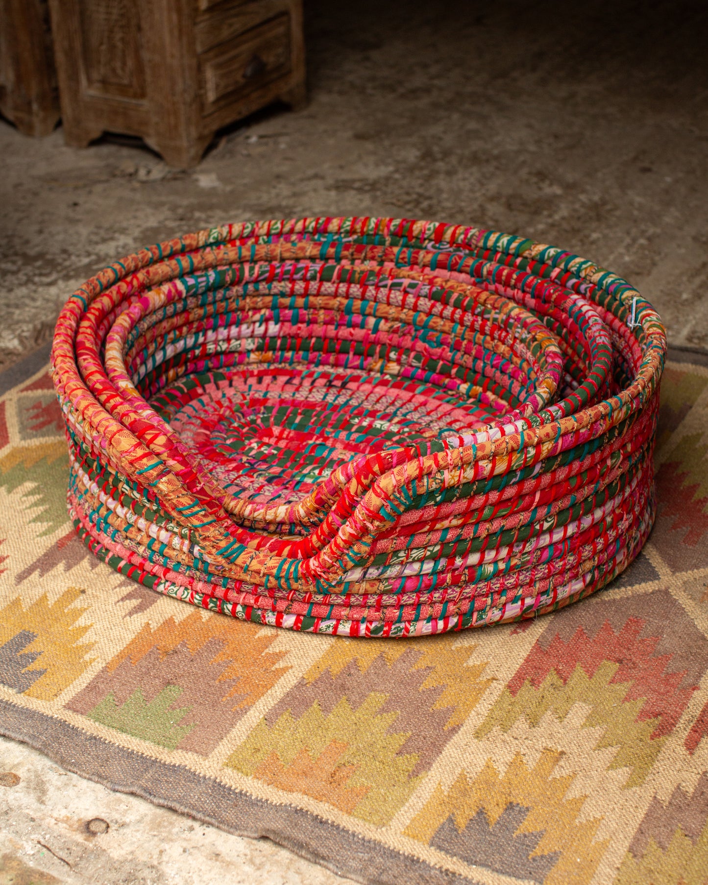 Recycled Sari Dog Basket - 3