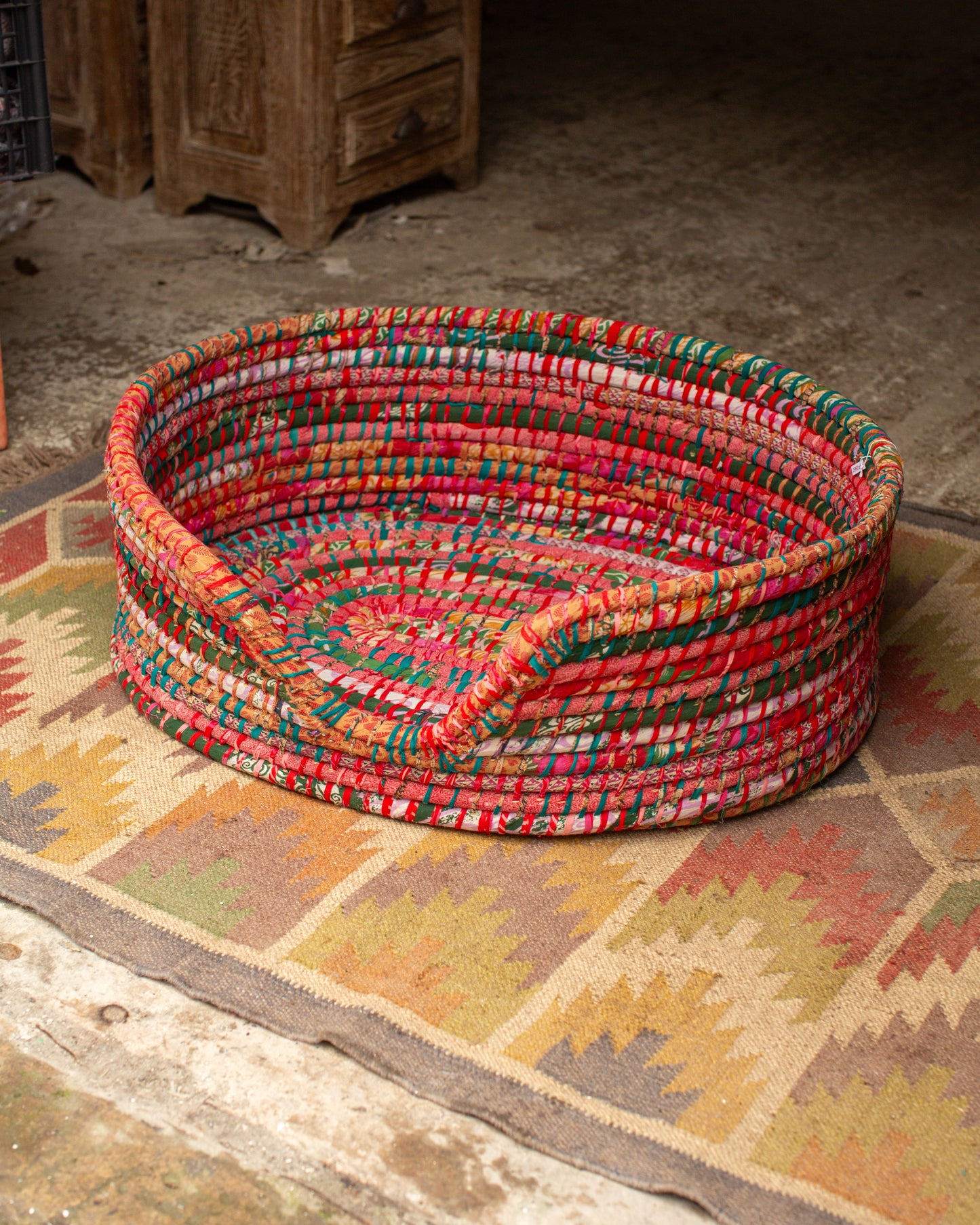 Recycled Sari Dog Basket - 3