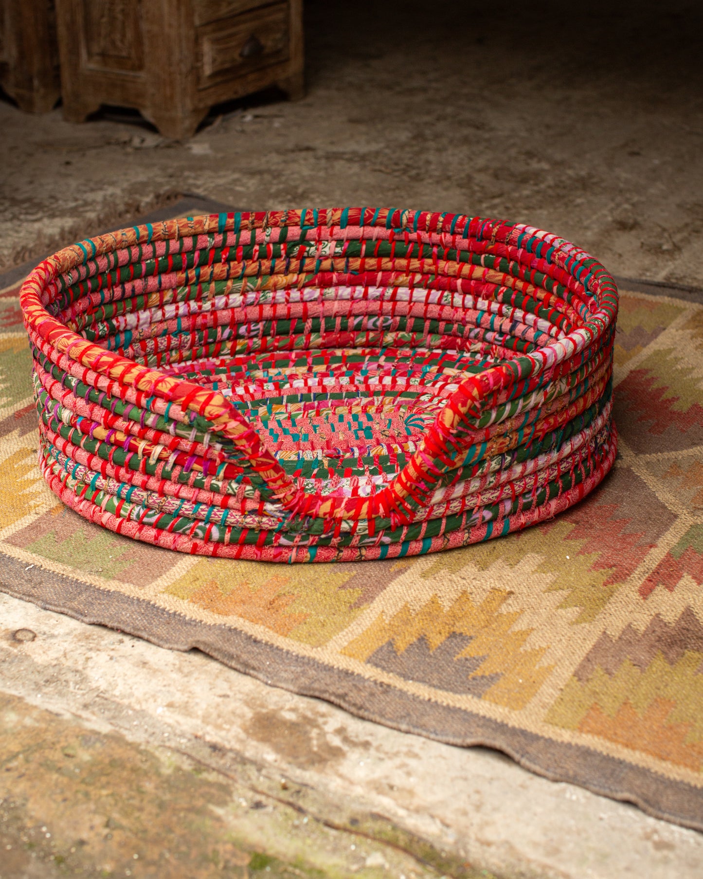 Recycled Sari Dog Basket - 3