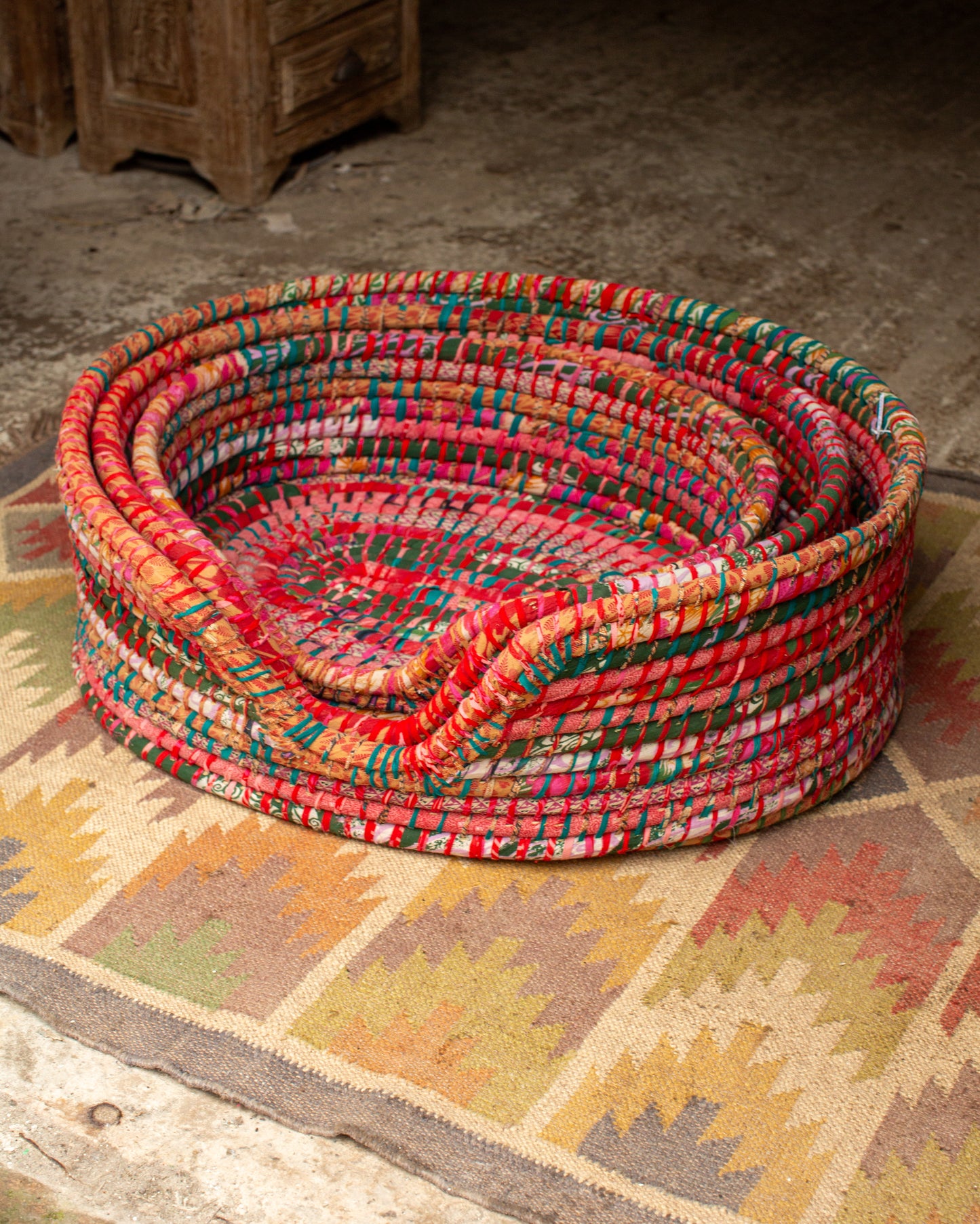 Recycled Sari Dog Basket - 3