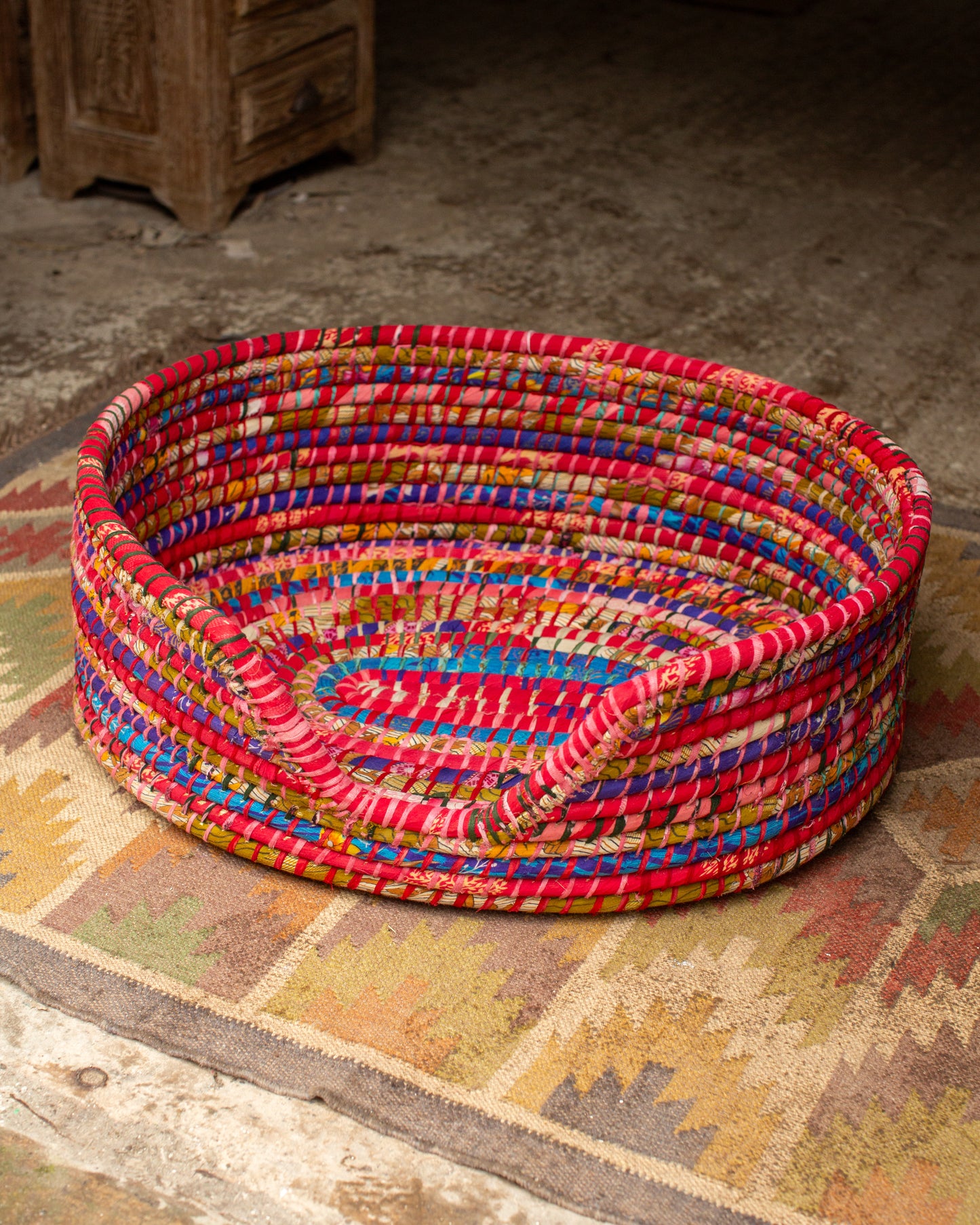 Recycled Sari Dog Basket - 6