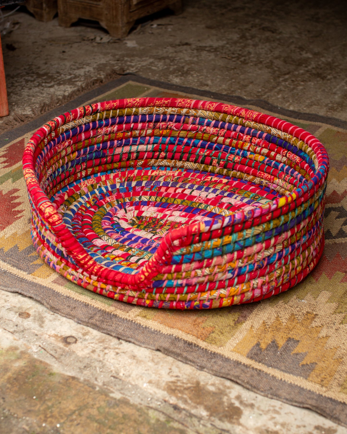 Recycled Sari Dog Basket - 6