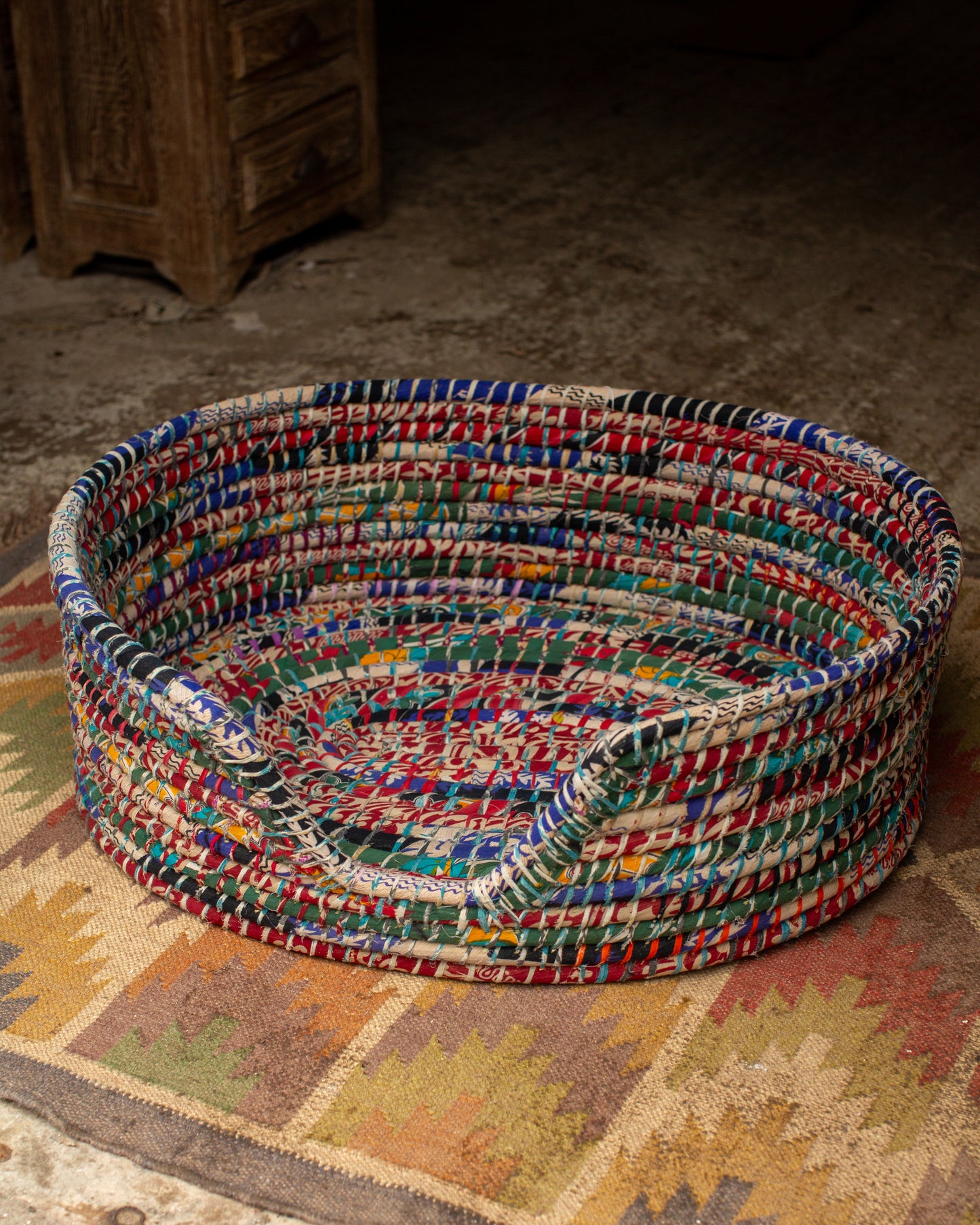 Recycled Sari Dog Basket - 7