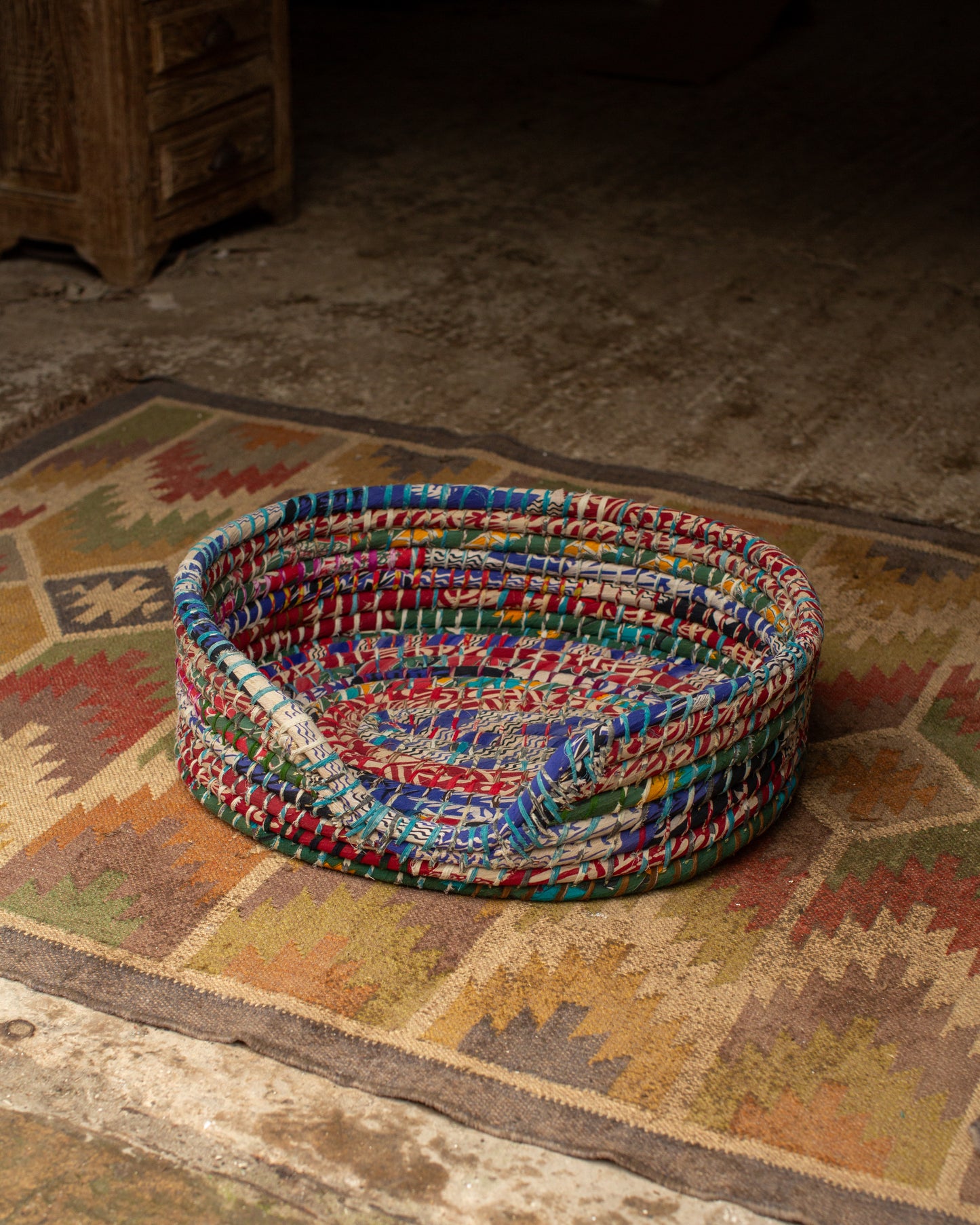 Recycled Sari Dog Basket - 7