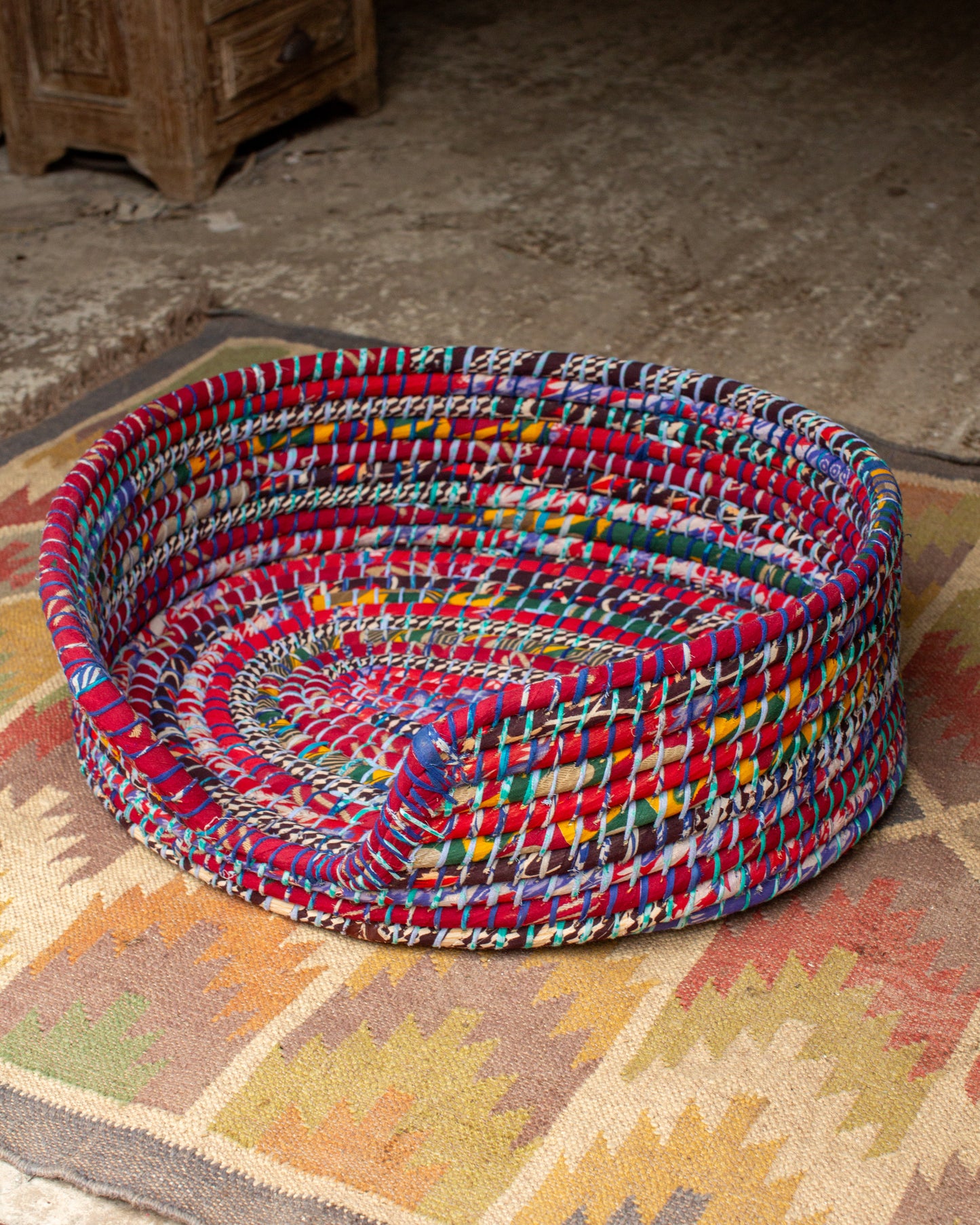 Recycled Sari Dog Basket - 1