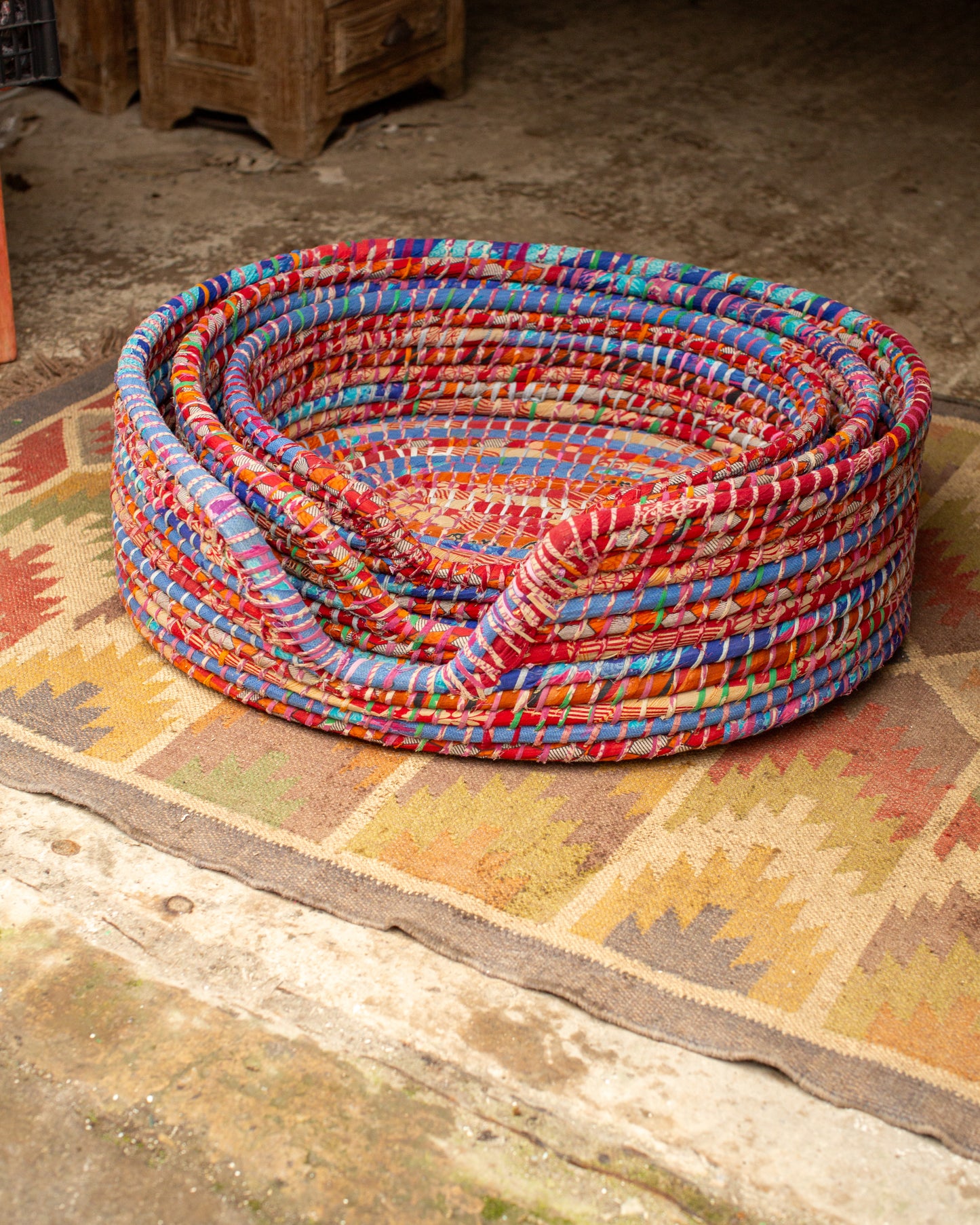 Recycled Sari Dog Basket - 4