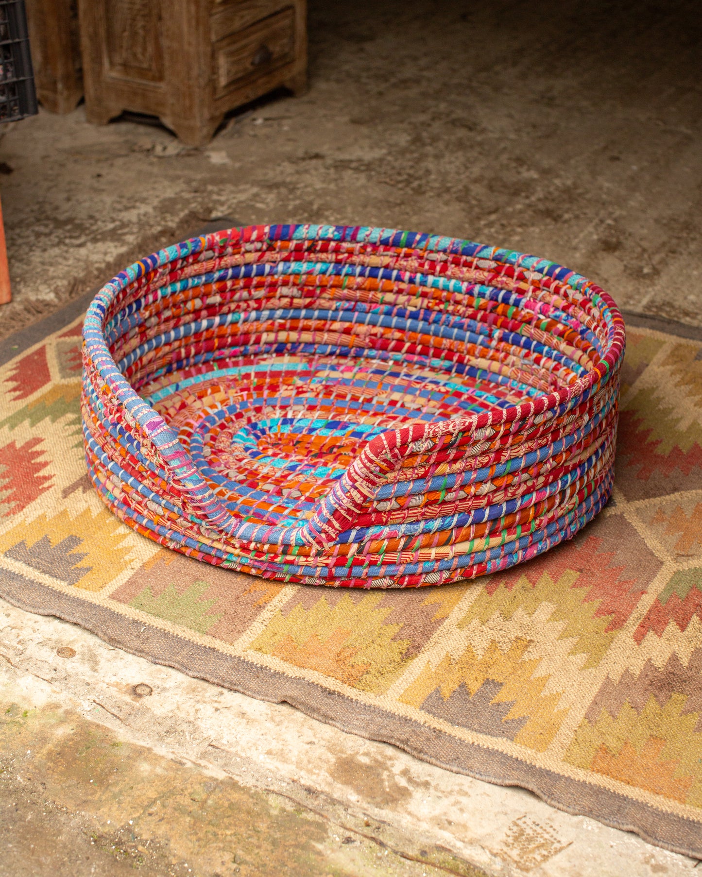 Recycled Sari Dog Basket - 4