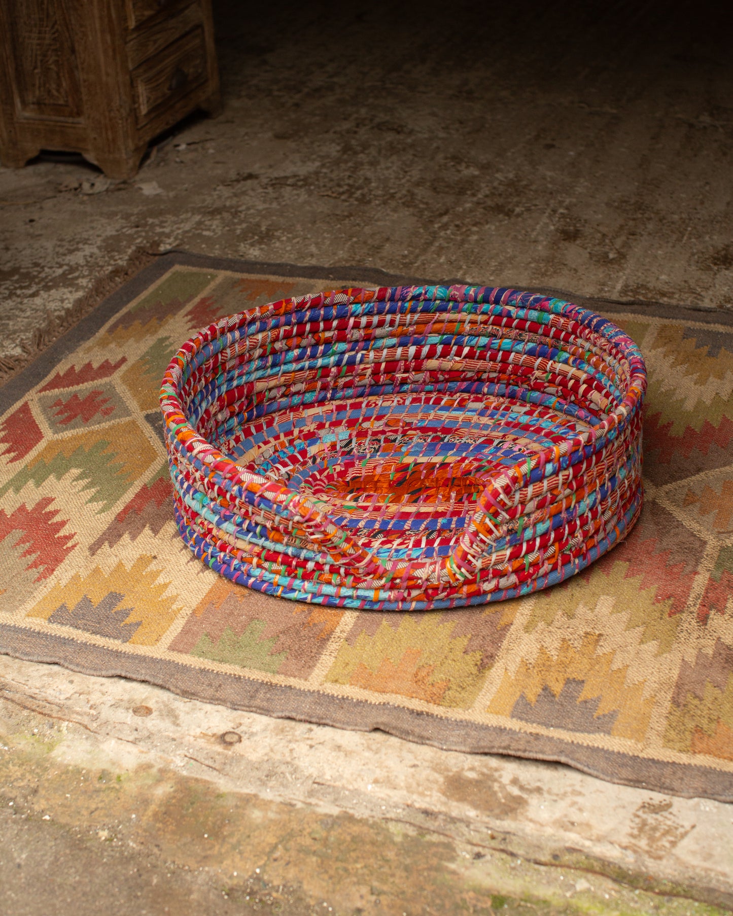 Recycled Sari Dog Basket - 4