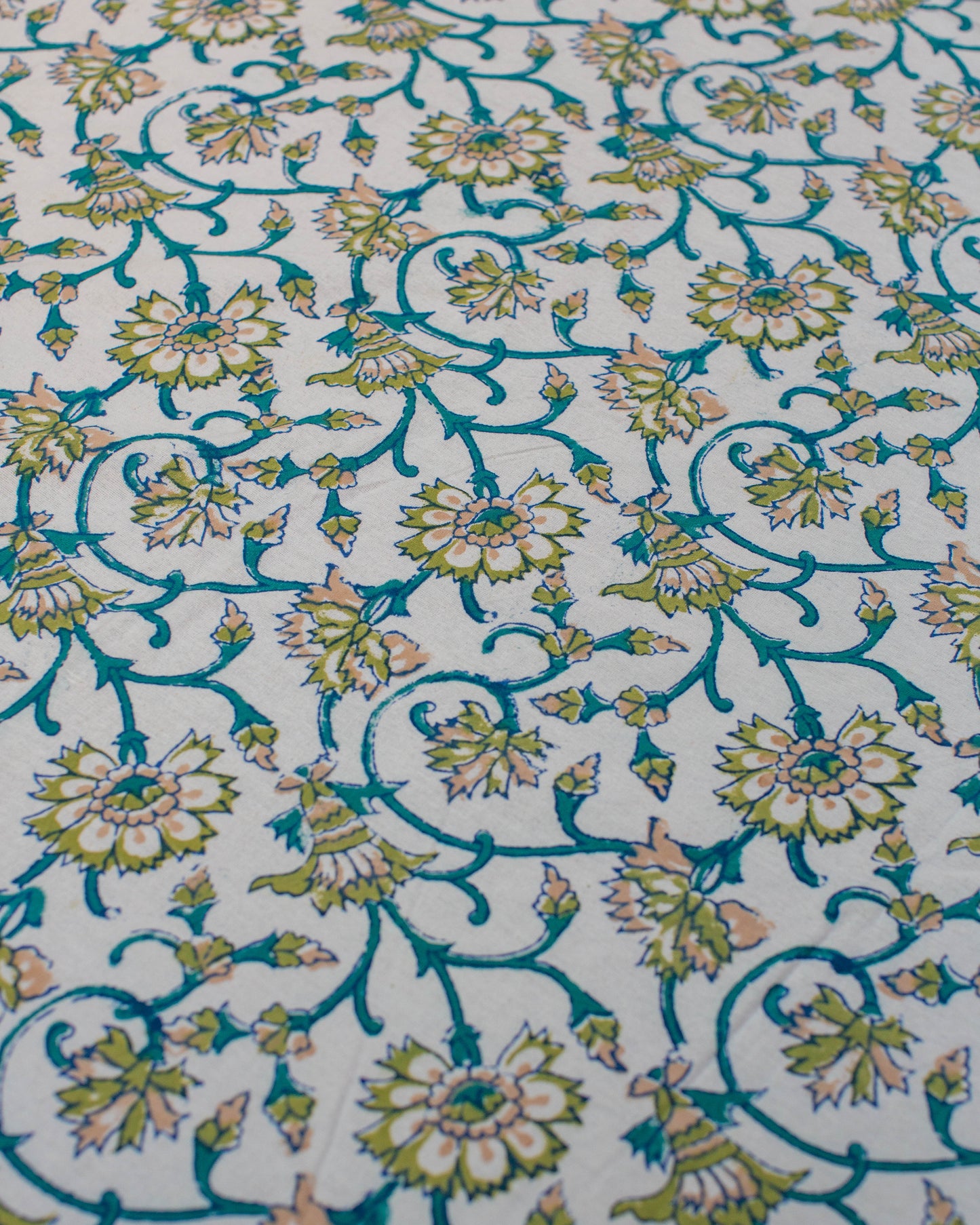 Green Block Print Round Tablecloth