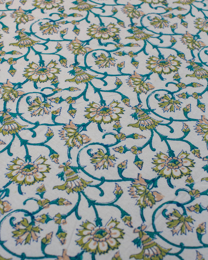 Green Block Print Round Tablecloth