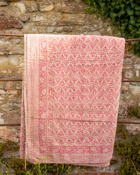 Pink Gudri Kantha Throw