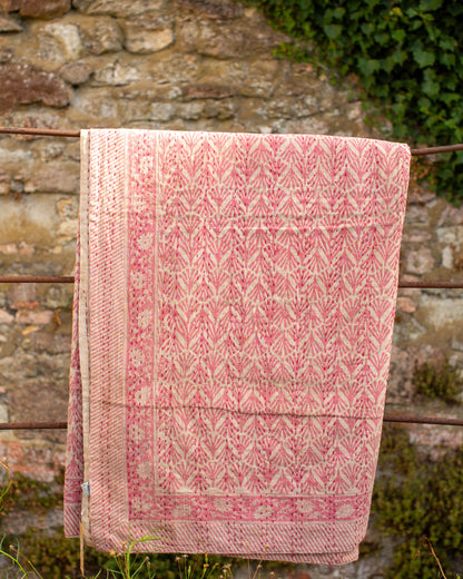 Pink Gudri Kantha Throw