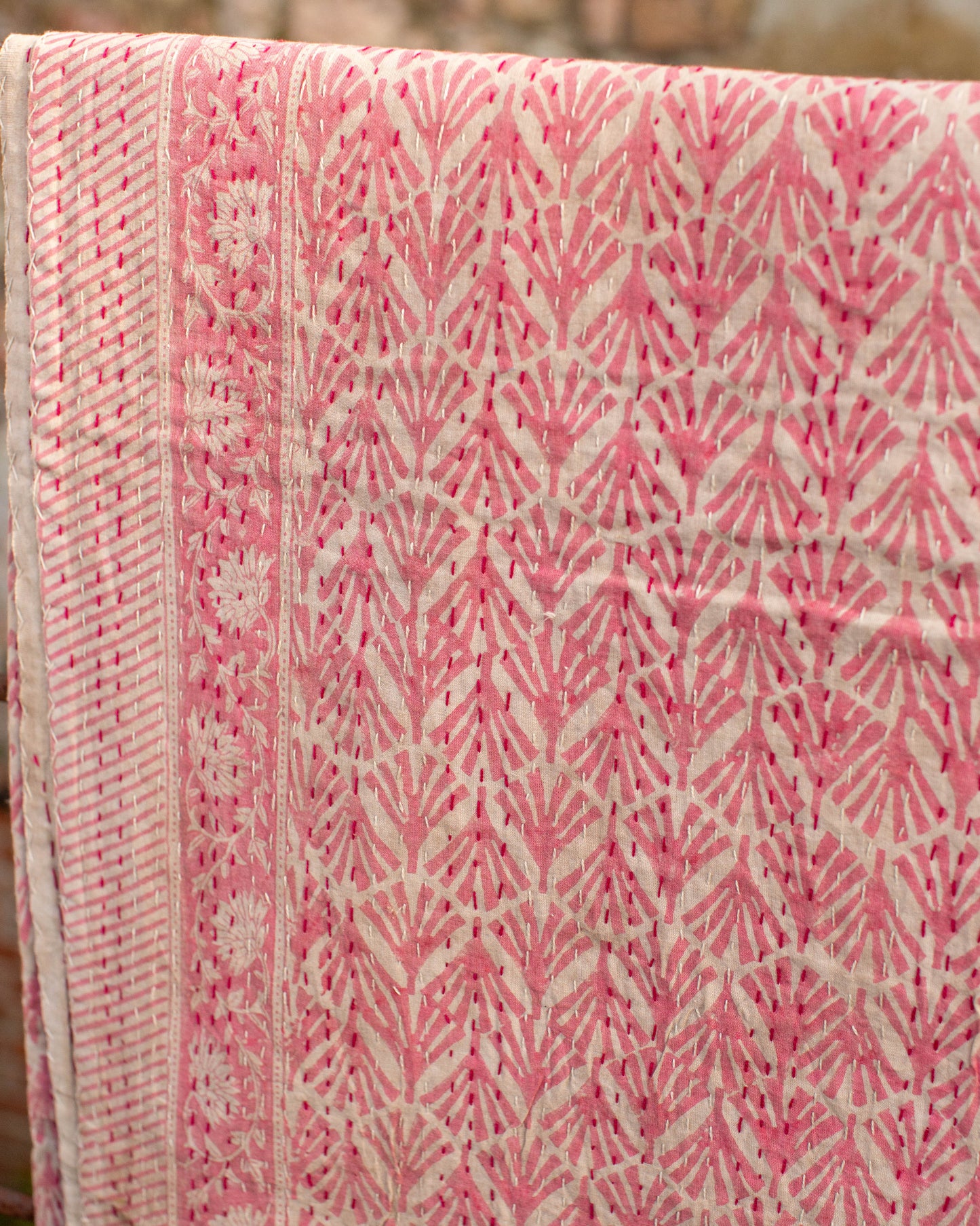 Pink Gudri Kantha Throw