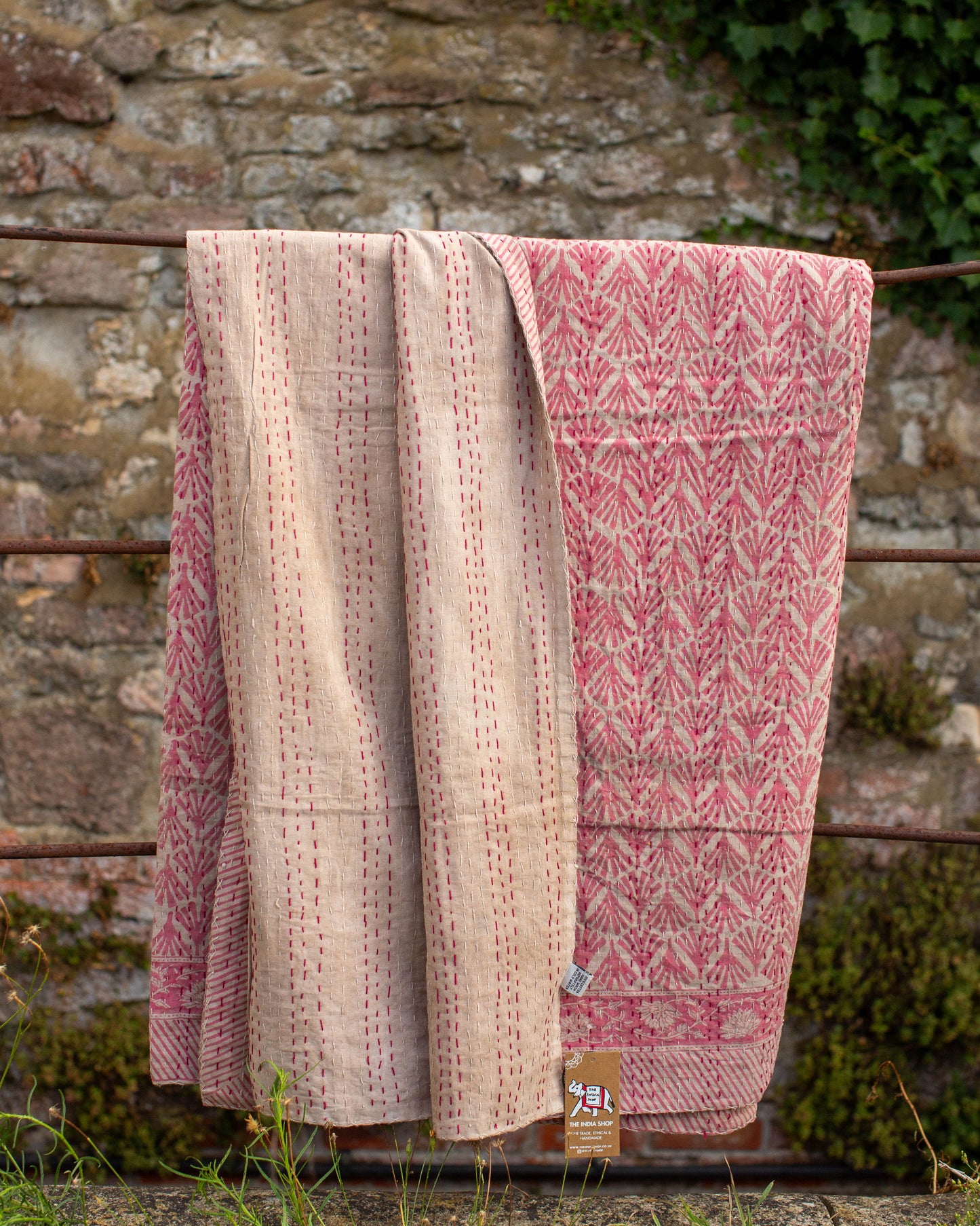 Pink Gudri Kantha Throw
